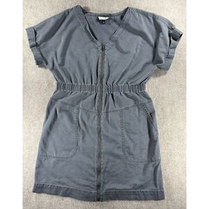 Universal Thread Zip Front Utility Dress L Gray Cotton Lyocell Short Cap Sleeve